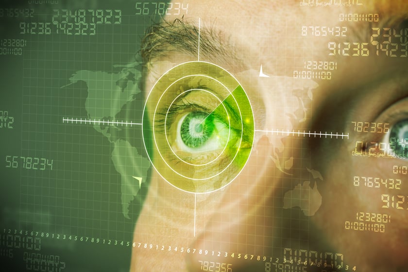 Modern man with cyber technology target military eye concept